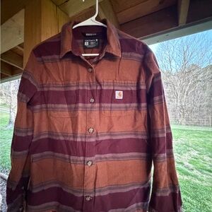 Carhartt Orange and Burgundy Flannel Shirt